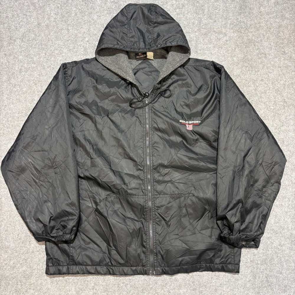 Polo Sport Ralph Lauren Mens Large Black Ripstop Fleece Lined Hooded Jacket